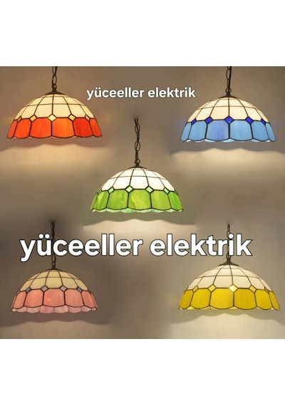 Yüceeller Vitray Ayarlanabilir Sarkıt Avize Yeşil 25cm 10" Su Yeşili