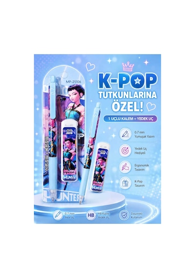 K-pop Anime Desenli Uçlu Kalem Ve Yedek Uç Seti 0.7 Mm 1 Adet Set 4 4