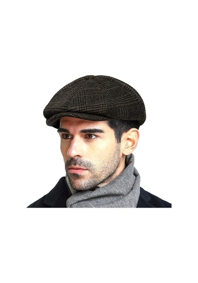 Ingiliz Kasket Dökümlü Standart Kışlık Yün Peaky Blinders Kasket Arkası Lastikli Kahverengi