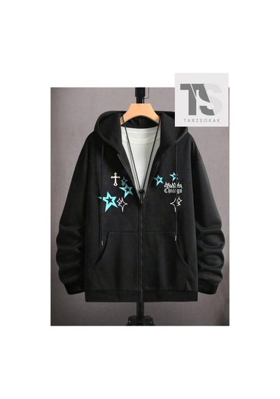 Tarzsokak Chicago Star Sembol Sweatshirt Fermuarlı Hırka Siyah