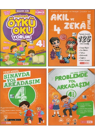 Kırmızı Beyaz 4.sınıf Sınavda Yol Arkadaşım+problemde Yol Arkadaşım+akıl Ve Zeka Oyunları+öykü Okuyorum 4 Kitap