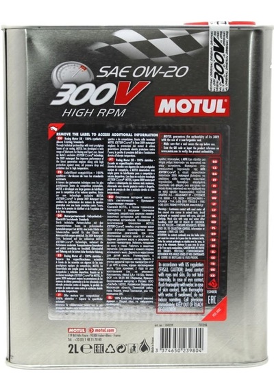Motul 300V High Rpm 0W-20 Tam Sentetik Racing Motor Yağı 2 x 2 L