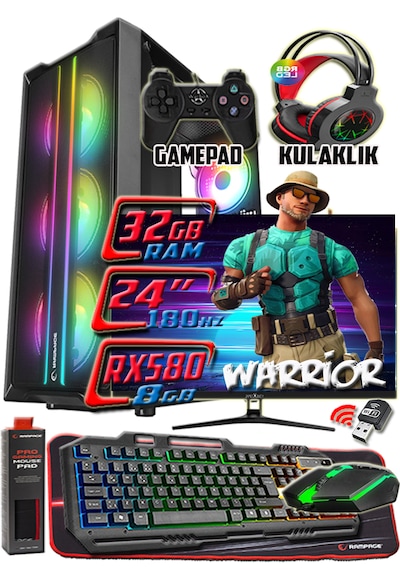 Warbox Warrior i5-4570S 16 GB 256 GB + 250 GB SSD Radeon RX 580 24" W10P Masaüstü Oyuncu Bilgisayarı