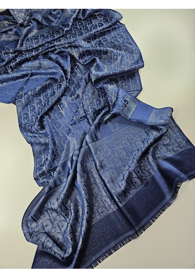 Miorel Scarfs Cd Desen Kaşmir İpek Şal Scarfs Cashmere Shawl Hijab Yeni Sezon Lacivert