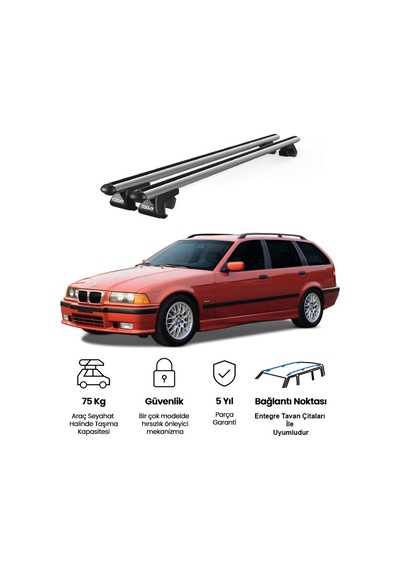 Venüs Bmw 3 Series Touring 1996-1999 Uyumlu Gri Ara Atkı Port Bagaj Tavan Barı