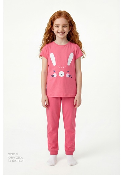 Penti  Pembe Kız Çocuk Cute Rabbit Uzun Kollu Pamuklu 2'li Pijama Takımı