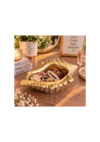 Dekoratif Deniz Kabuğu Takı Tabağı Takı, Toka Ve Aksesuar Düzenleyici Polyester 18 X 11 Cm Altın