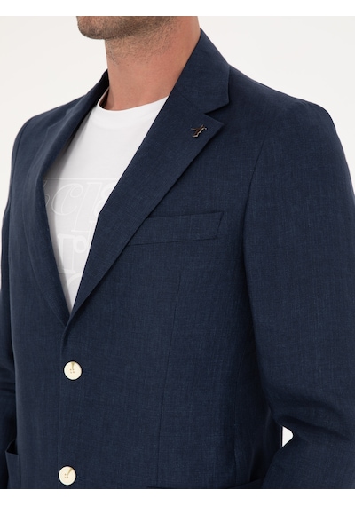 Cacharel Lacivert Slim Fit %100 Keten Ceket