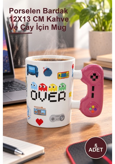 5 Adet Game Over Porselen Kupa Porselen Bardak 12x13 Cm Kahve Ve Çay İçin Mug