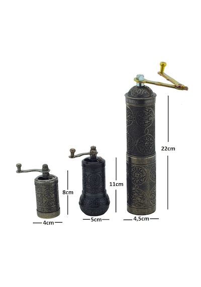 Ludıa Zamak Metal Kalay Renk 3 Lü Set Karabiber,kahve,çörek Otu El Değirmeni Öğütücü Grinder S2 Koyu Gri