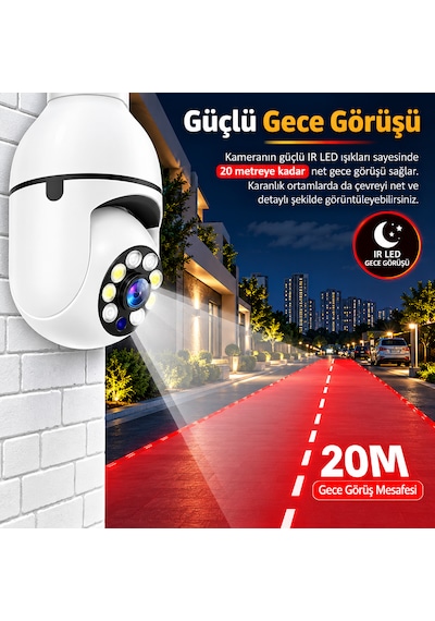 Ultratekno Lf-h68 E27 Wifi Ampul Kamera 360 1080p Gece Görüşlü Hareket Sensörlü Ip Kamera Yoosee