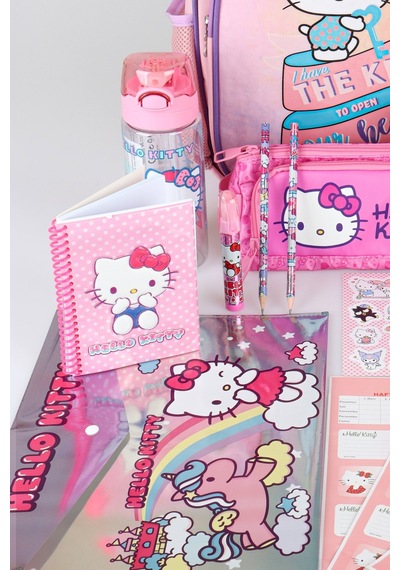 X Dekomus Heart Key Collection Hello Kitty Lisanslı Full Kırtasiye Seti İlkokul Çantası,beslenme Kabı,matara Açık Gri