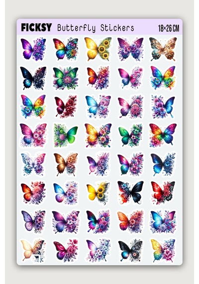 Sevimli Kelebekler Sticker Seti - 40 Adet Etiket Çıkartma Diğer
