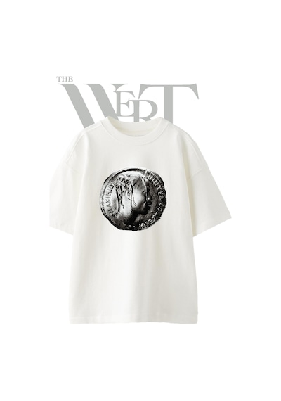 Thewert Maximinus Coin Tasarım Baskılı Ünisex Beyaz Oversize T-shirt