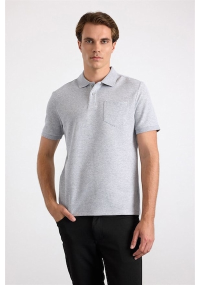 Süvari Gri Regular Düz Baskısız Pike Düğmeli Polo Yaka Tişört Sts1014000002-s05