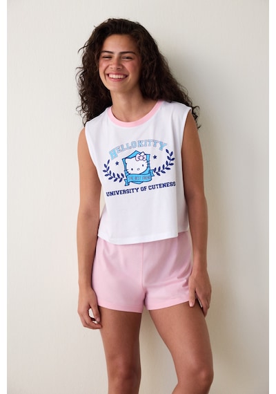 Penti Optik Beyaz Sanrio Best Friends Baskılı Pamuklu Askılı Şortlu Pijama Takımı