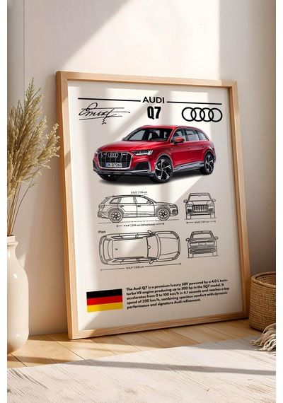 Audi Q7 Tablo - Teknik Özellikli Alman Lüks Suv Poster - Çerçeveli Duvar Dekoru - Araba Blueprint Kayın Audi Q7 Tablo - Teknik Özellikli Alman Lüks Suv Poster - Çerçeveli Duvar Dekoru - Araba Blueprint Kayın