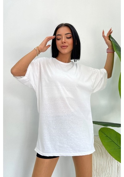 Startmore Unisex Pamuk Bisiklet Yaka Oversize T-shirt Beyaz