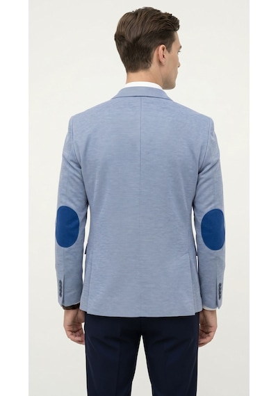 Plus Scorpion Erkek Slim Fit Ceket Kol Yamalı Çift Yırtmaç Mikro Desenli Blazer Indigo