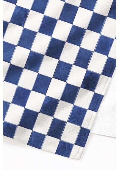 Damalı Kare Desenli Lacivert Beyaz Plaj Havlusu - Geometrik Marine Hızlı Kuruyan Mikrofiber Havlu Serin İncir
