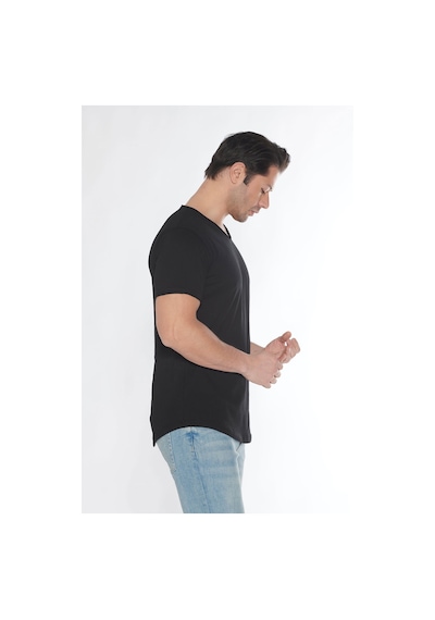 Black Horn Erkek Geniş Yaka %100 Pamuk Salaş T-shirt Siyah