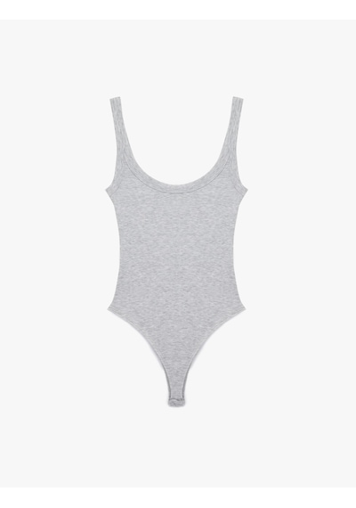 Koton Slim Fit Kolsuz U Yaka Çıt Çıt Detaylı Body Gri 6sal30149ık Gri