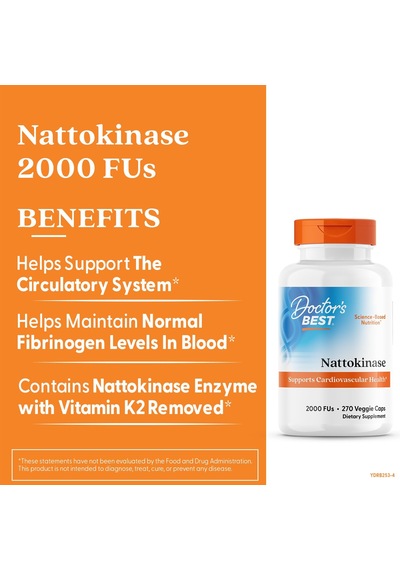 Doctor's Best Nattokinase Gut Health 2,000 Fus 270 Veggie Caps Aromasız