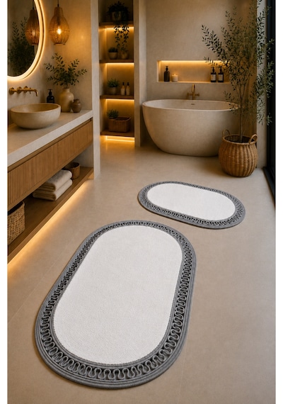 El Yapımı Bohem Banyo Paspası 2'li Pelüş Kaymaz Jel Taban 40x60 Cm Ve 60x100 Cm Çok Renkli