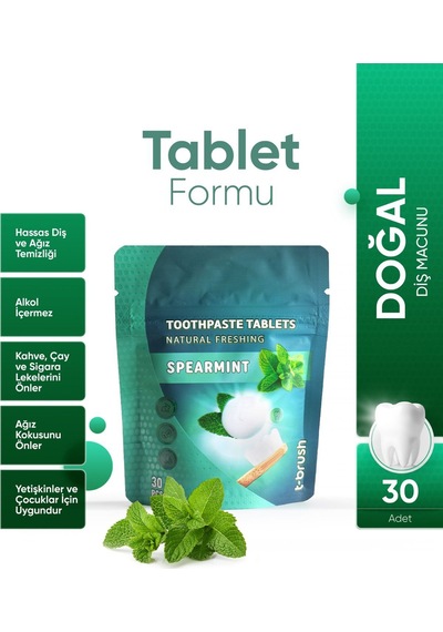Tbrush Beyazlatıcı Aktif Karbonlu&Naneli Diş Macunu Tableti - Doğal Ve Etkili Beyazlatma 30Tablet
