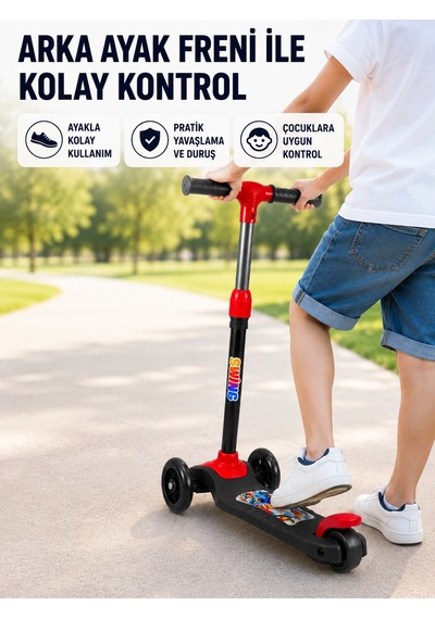 3 Tekerlekli Çocuk Scooterı Kaymaz Geniş Tabanlı Dengeli Sürüş Skuteri Açık Mavi