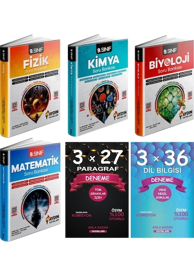 Aydın 9. Sınıf Fizik Kimya Biyoloji Matematik Soru Anla Kazan Paragraf Dil Bilgisi Deneme 6lı Set