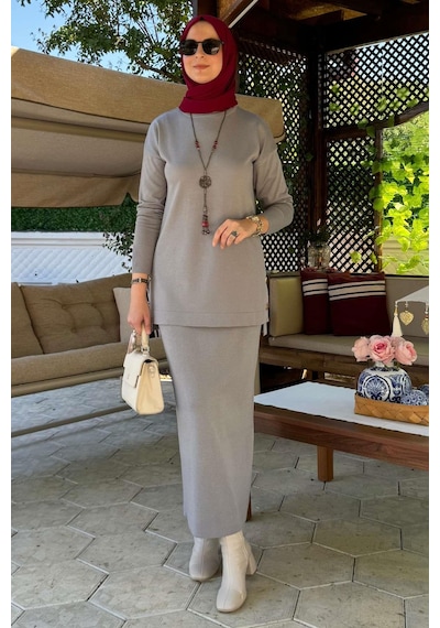 Rabia Şamlı Sezen Triko Takım Gri Çok Renkli