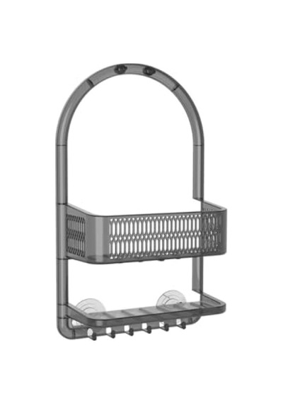 Şeffaf Siyah Plastik Banyo Duş Rafı Açık Ceviz