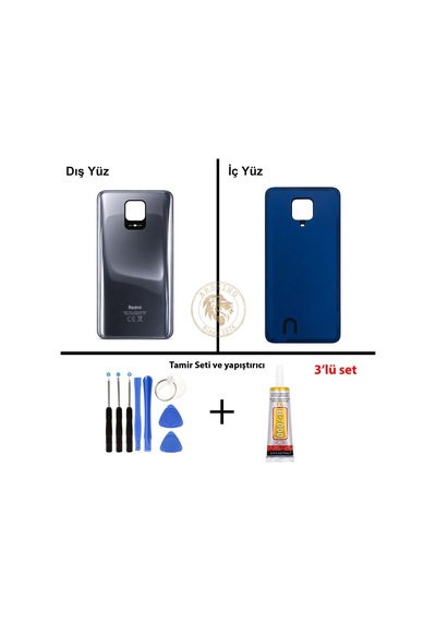 Yapıs Tırıcı Redmi Note 9 Pro Gri Yapıs Tırıcı Arka Pil Kapağı + Yapıştırıcı Ve Vida Seti Çok Renkli
