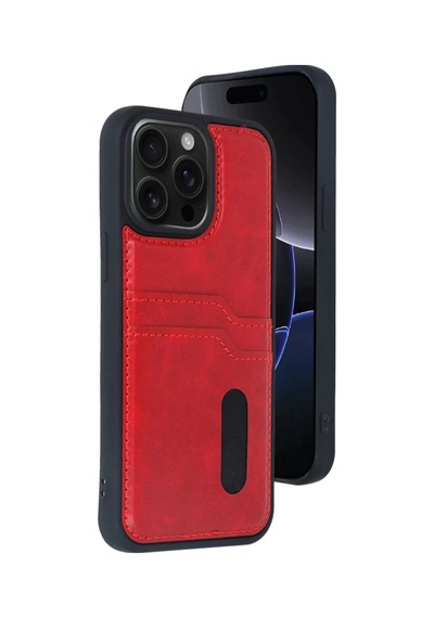 Newface Apple iPhone Uyumlu 14 Pro Max Kılıf Sara Kartvizitli Deri Kılıf - Kırmızı Diğer