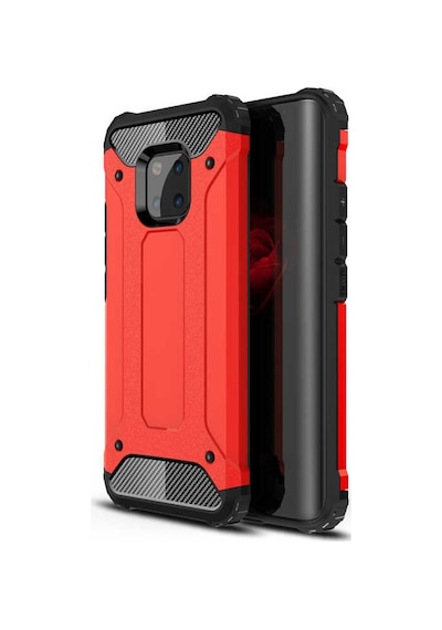 Noktaks - Huawei Uyumlu Huawei Mate 20 Pro - Kılıf Çift Katman Zırh Tank Crash Military Kapak - Kırmızı