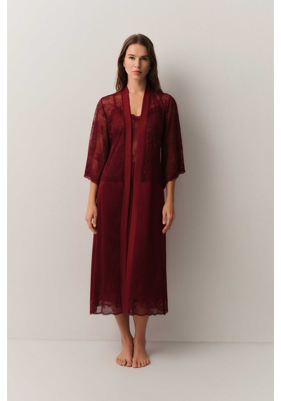 Suwen Antique Dantelli Uzun Sabahlık St4448615l102 Bordo