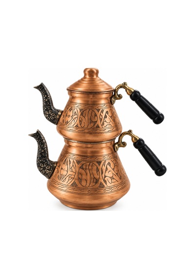 Aura Copper Bakır Çaydanlık Takımı 26 Cm Geleneksel Desenli Ac-cy-21