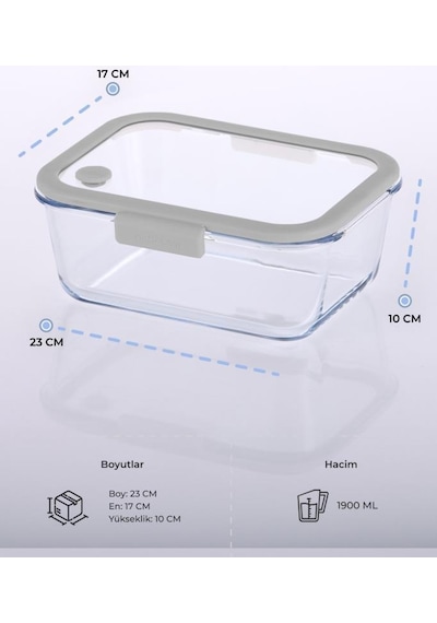 Neoflam Fika Glace Vakumlu Cam Saklama Kabı 1200ml Gri