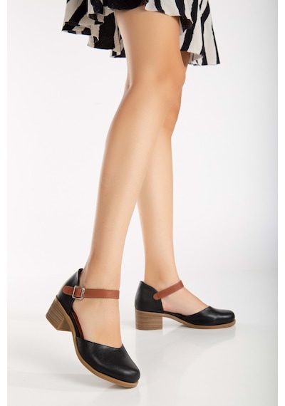 Analin Shoes Kadın Hakiki Deri Burnu Kapalı Bilekten Bağlı Sandalet Siyah