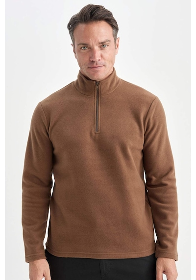 DeFacto Kahverengi Tüylenme Yapmayan Soğuk Geçirmez Regular Fit Dik Yaka Fermuarlı Polar Sweatshirt Y3996AZNSBN267
