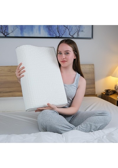 Ortopedik Visco Yastık Boyun Destekli Yastık Aylona Doğal Viskon Kılıflı Visko Yastık 55x35x11-7 Cm Genel