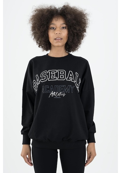 Maraton Sportswear Oversize Kadın Bisiklet Yaka Uzun Kol Basic Siyah Sweatshirt 22185-siyah