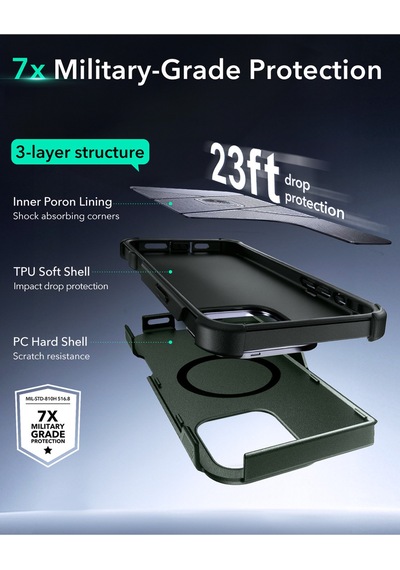 Esr Apple Uyumlu iPhone 16 Pro Cyber Tough Halolock Magsafe Stantlı Silikon Kılıf Green Green