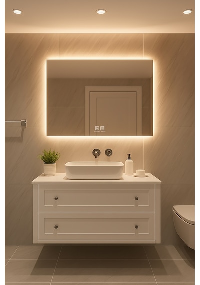 Digital Hayat Buğu Çözücü Dokunmatik Dimlenebilir Dikdörtgen Ayna Gün Işığı Led Dekoratif Banyo Makyaj Aynası Yatay Ve Dikey Kullanım Naturel