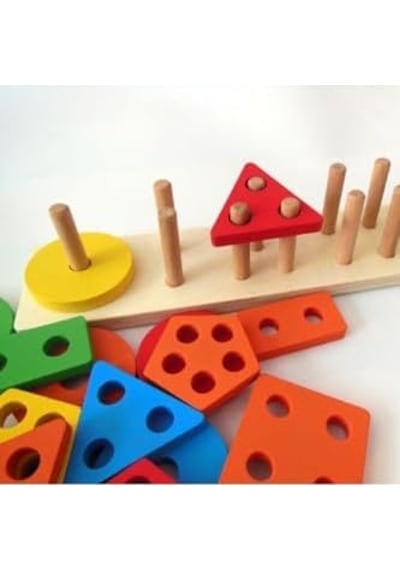 Ahşap Eğitici Öğretici 5"li Geometrik Şekil Yerleştirme Bultak