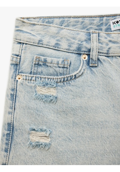 Koton Rahat Kalıp Pamuklu Püsküllü Paça Mini Denim Şort Açık İndigo 5sal40334md Açık İndigo