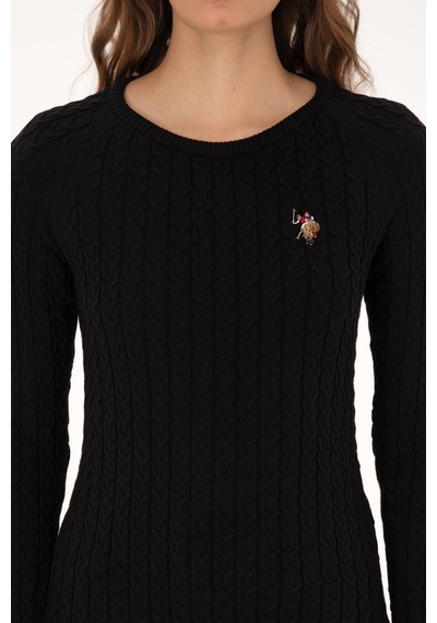U.S. Polo Assn. Kadın Siyah Bisiklet Yaka Basic Kazak 50307728-VR046