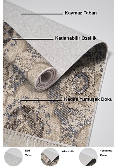 Dekoreko Kaymaz Taban Djt 3 Lü Banyo Paspas Takımı Trend Karışık Modern 1903m krem