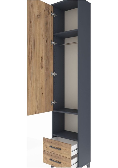 Arges Dolap 3 Raflı 2 Çekmeceli Tek Askılı 44x30x221 Antrasit-çam Antrasit